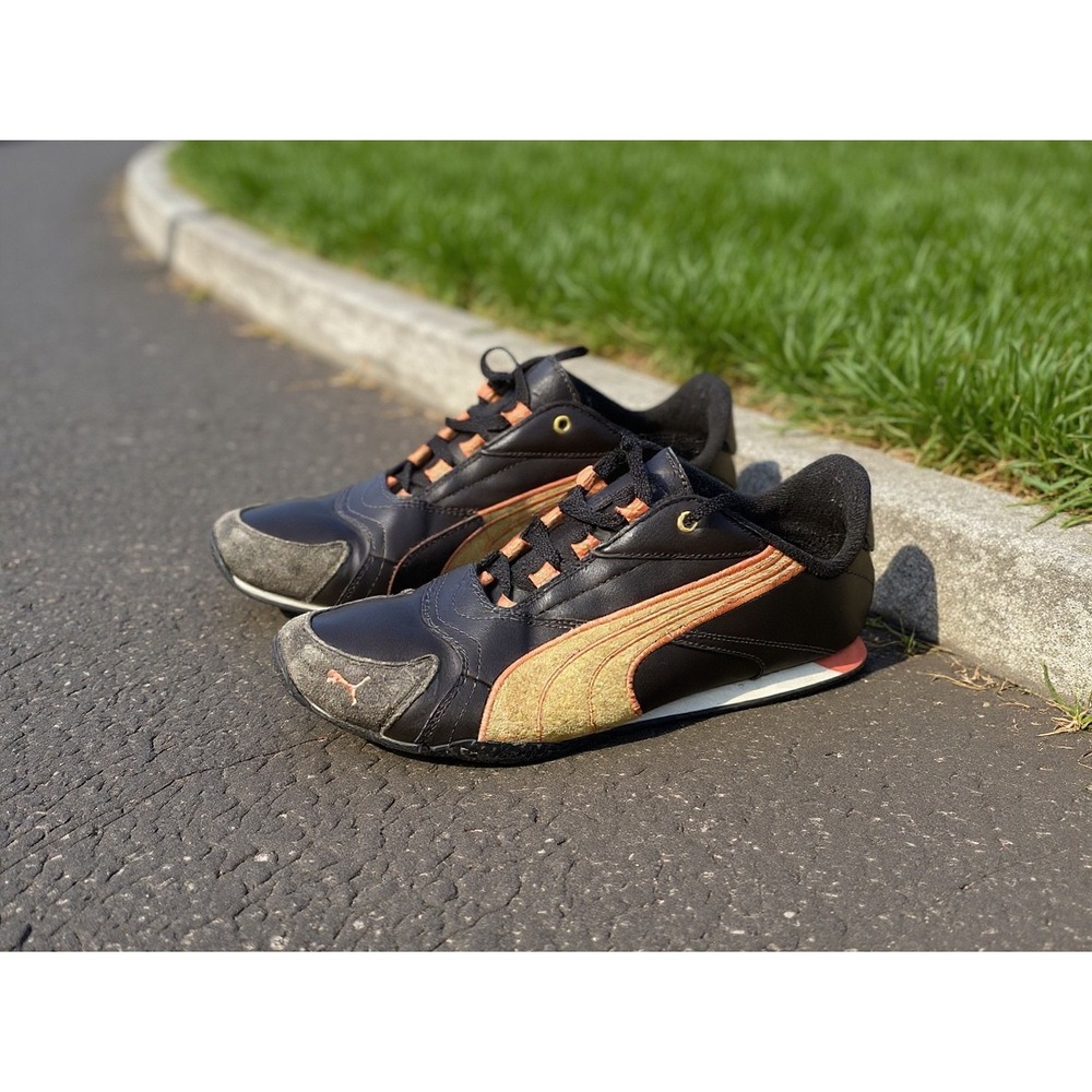 Puma Womens Fashion Sneakers Black Gold Orange Lace Up Athletic Shoes Size 8.5